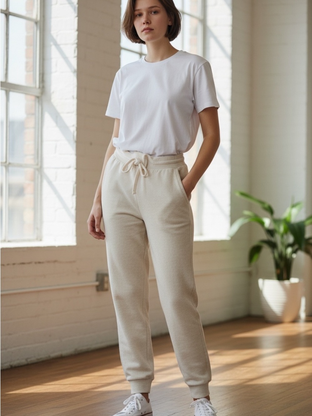 Quince Cream Drawstring Jogger Pants